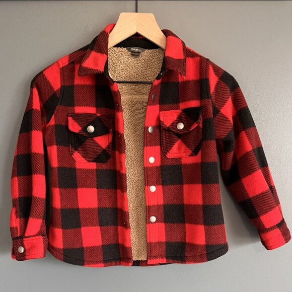 Kid's Plaid Jacket - Red and Black, 6-7, EUC Like New